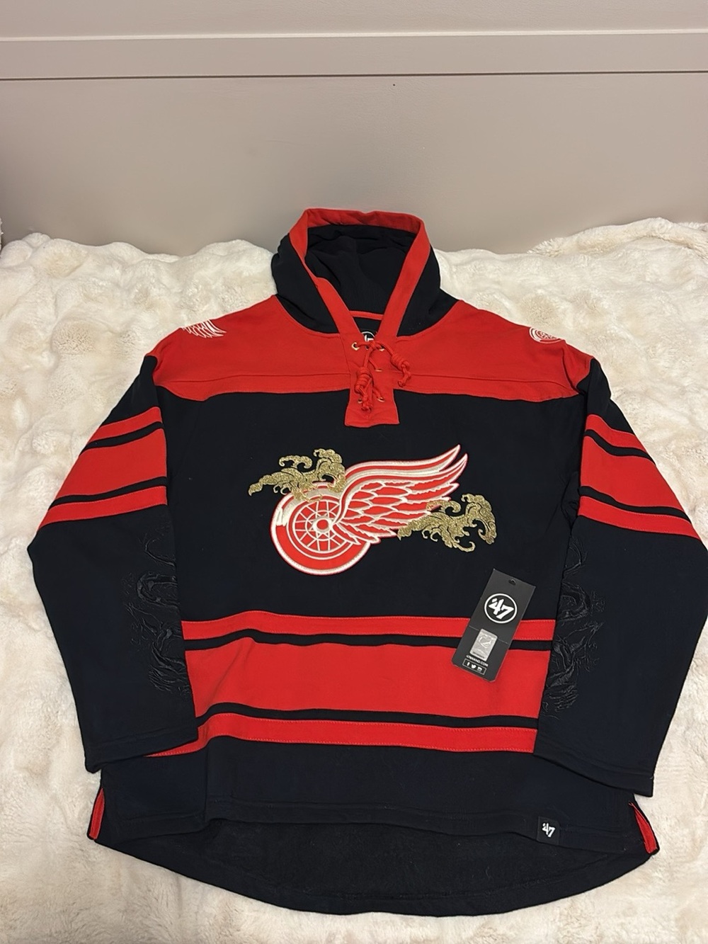 47 Brand Black & Red Detroit Red Wings Pullover Hoodie
